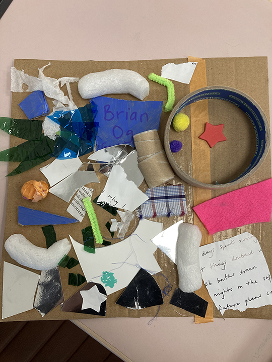 a collage with paper and stars